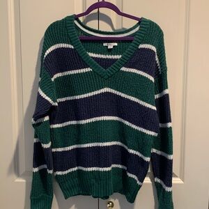 American Eagle Outfitters Blue and Green V-Neck Sweater